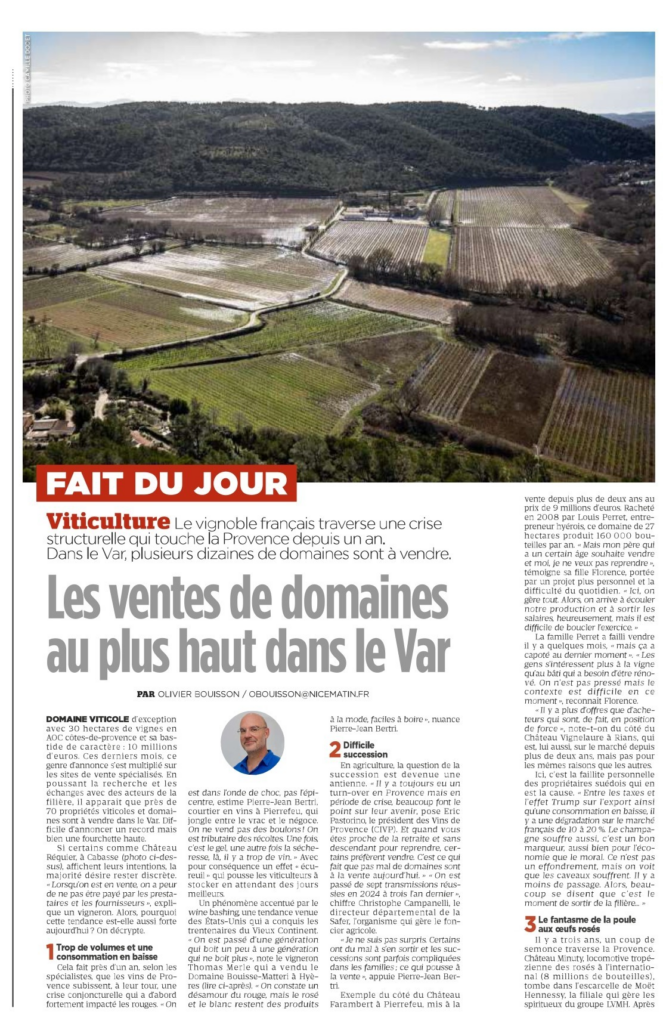 ventes de domaines au plus haut dans le Var, var matin presse